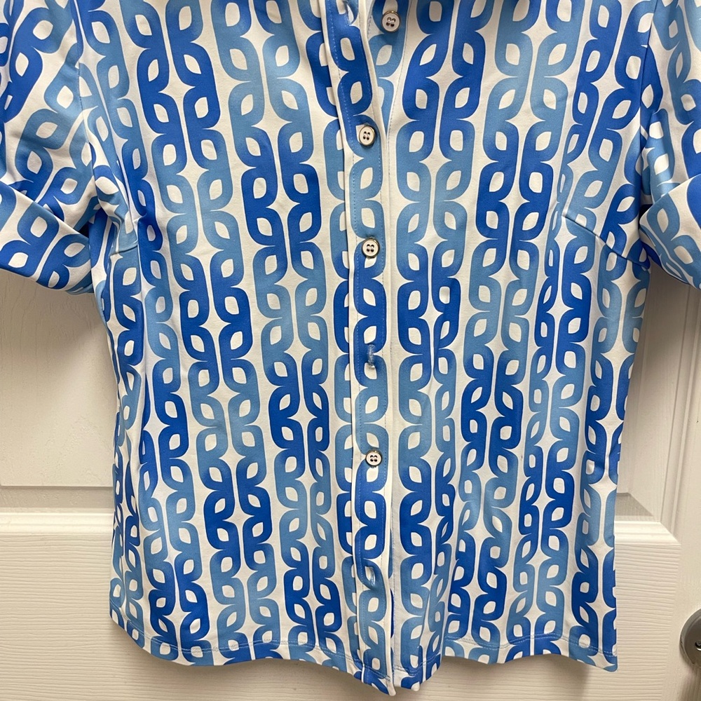 J. Mclaughlin Blue Pattern Button Down Top - image 3
